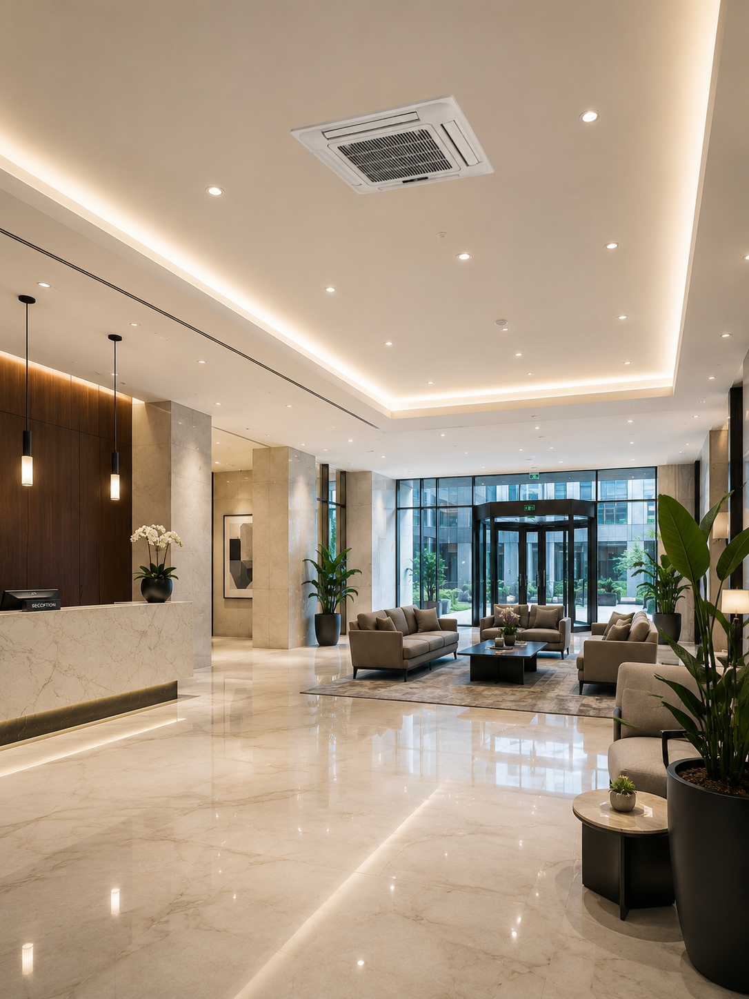 Lobbies, reception areas, and retail floors